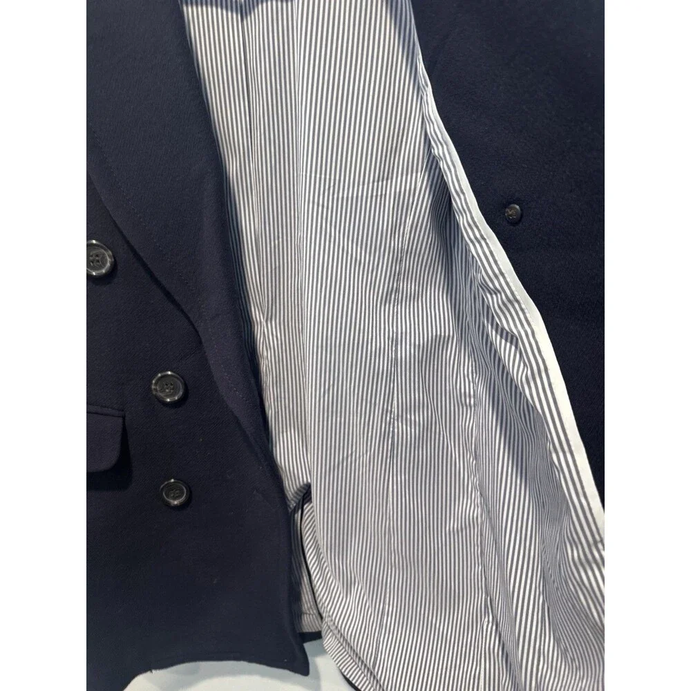 J. Crew Double Cloth Italy Wool Blend Double Breasted Pocket Pea Coat Navy Sz 00 - Picture 4 of 6